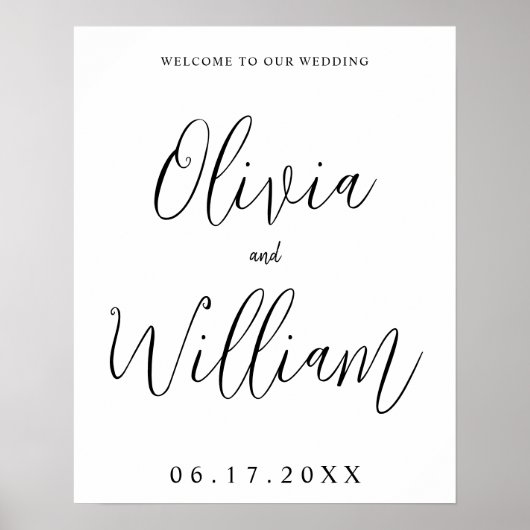 Elegant Calligraphy Script Wedding Welcome Sign ポスター (正面)