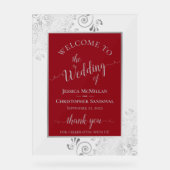Elegant Calligraphy Silver & Red Wedding Welcome アクリルサイン (正面)