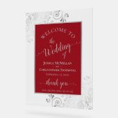 Elegant Calligraphy Silver & Red Wedding Welcome アクリルサイン (傾斜)