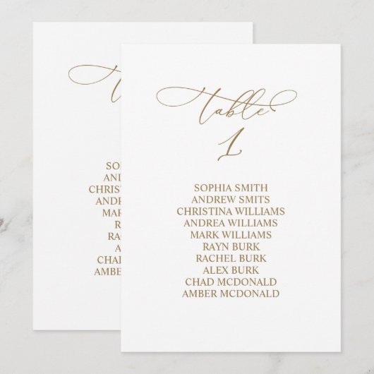 Elegant Calligraphy Table Number 1 Seating Chart 招待状 (正面/裏面)