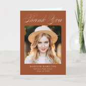 Elegant Calligraphy Terracotta Photo Graduation サンキューカード (正面)