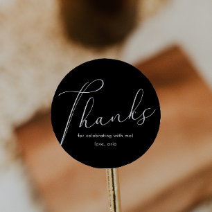 Elegant Calligraphy Thank You Black ラウンドシール