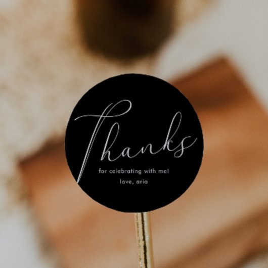 Elegant Calligraphy Thank You Black ラウンドシール