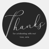 Elegant Calligraphy Thank You Black ラウンドシール (正面)