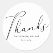 Elegant Calligraphy Thank You Black and White ラウンドシール (正面)