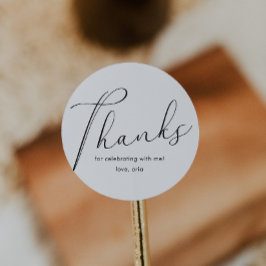 Elegant Calligraphy Thank You Black and White ラウンドシール