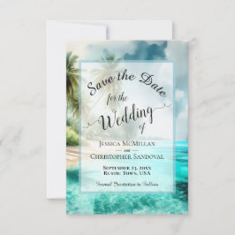 Elegant Calligraphy Tropical Beach Wedding セーブザデート