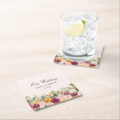 Elegant Calligraphy Watercolor Rose Flower Wedding スクエアペーパーコースター (インサイチュ)