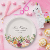 Elegant Calligraphy Watercolor Rose Flower Wedding ペーパープレート (パーティー)