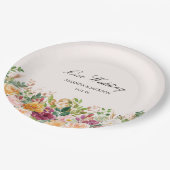 Elegant Calligraphy Watercolor Rose Flower Wedding ペーパープレート (アングル)