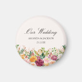 Elegant Calligraphy Watercolor Rose Flower Wedding マグネット (正面)