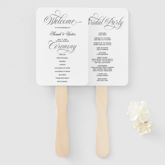 Elegant Calligraphy Wedding Program Hand Fan ハンドファン (正面&裏面)