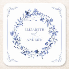 Elegant Calligraphy Wreath Wedding Reception スクエアペーパーコースター