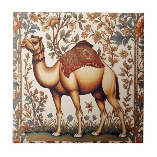 Elegant Camel William Morris Inspired Floral タイル (正面)