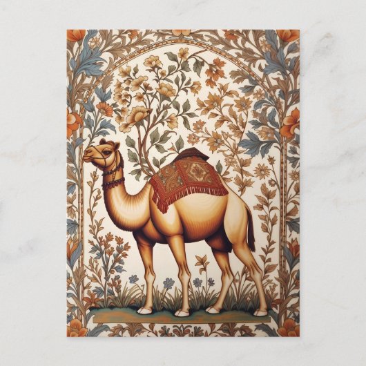 Elegant Camel William Morris Inspired Floral ポストカード (正面)