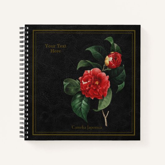 Elegant Camellia Japonica Black Notebook ノートブック (正面)