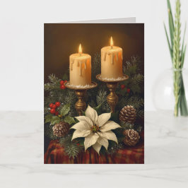 Elegant candle Christmas holly pine warm festive  カード