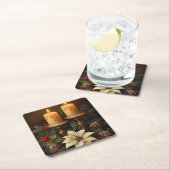 Elegant candle Christmas holly pine warm festive  スクエアペーパーコースター (インサイチュ)