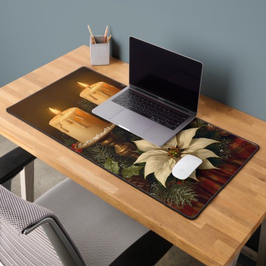 Elegant candle Christmas holly pine warm festive  デスクマット (オフィス2)