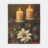 Elegant candle Christmas holly pine warm festive  フリースブランケット (正面)