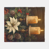 Elegant candle Christmas holly pine warm festive  フリースブランケット (正面(横))