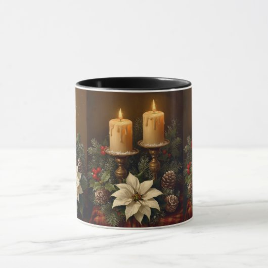 Elegant candle Christmas holly pine warm festive  マグカップ (中央)