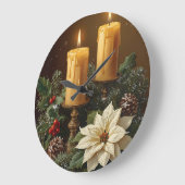 Elegant candle Christmas holly pine warm festive  ラージ壁時計 (傾斜)