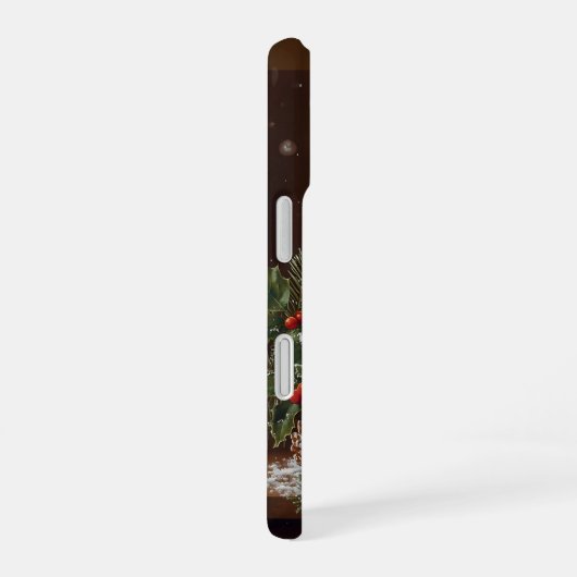 Elegant candle Christmas holly pine warm festive  iPhone 16ケース (右側面)