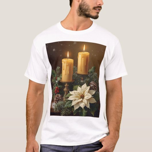 Elegant candle christmas holly pine warm festive  tシャツ (正面)