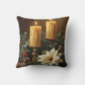 Elegant candle holly pine warm festive christmas クッション (裏面)