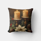 Elegant candle holly pine warm festive christmas クッション (正面)