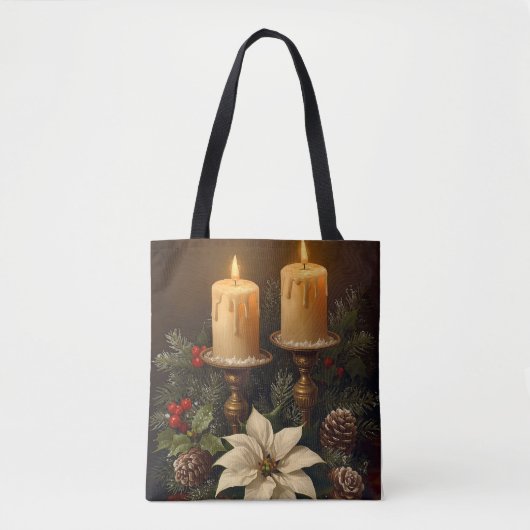 Elegant candle holly pine warm festive christmas トートバッグ (正面)