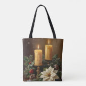 Elegant candle holly pine warm festive christmas トートバッグ (裏面)