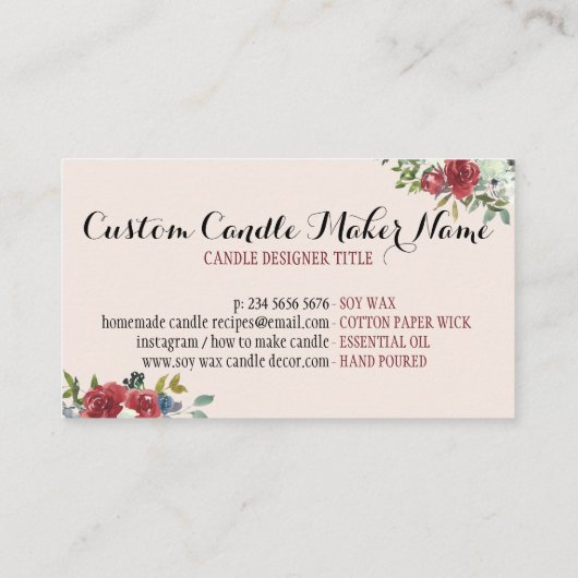 Elegant Candle Soy Wax Homemade Rose 名刺 (裏面)