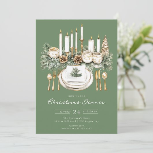Elegant Candlelight Christmas Dinner Invite 招待状 (スタンド正面)