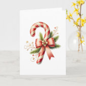 Elegant Candy Cane with Red Bow and Pine Sprigs カード (黄色い花)