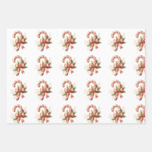Elegant Candy Cane with Red Bow Set of 3 Christmas ラッピングペーパーシート (正面3)