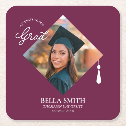 Elegant Cap Topper Custom Graduate Photo Keepsake  スクエアペーパーコースター (正面)