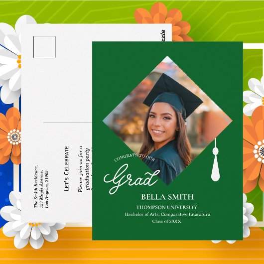 Elegant Cap Topper Photo Grad Party Invitation  ポストカード