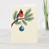 Elegant Cardinal Bird Christmas Card Pine Branch カード (正面)
