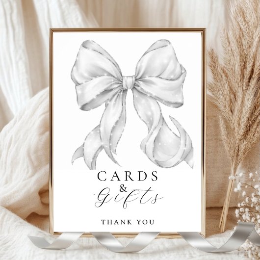 Elegant, cards y gifts bridal shower white bow. ポスター