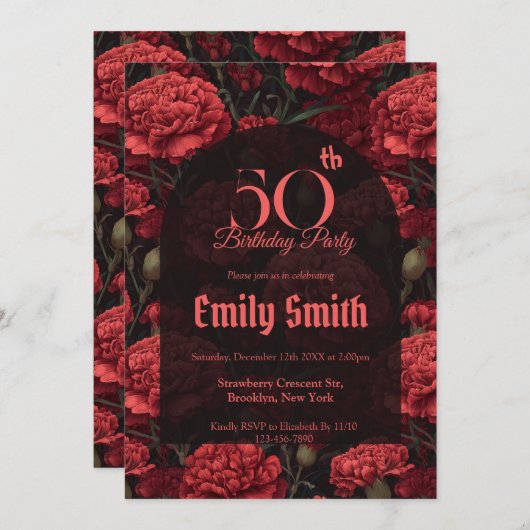 Elegant Carnation Luxury Nature-Inspired Parties 招待状 (正面/裏面)