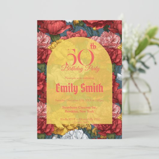 Elegant Carnation Themed Milestone Birthday 招待状 (スタンド正面)