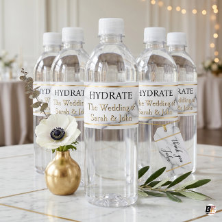 Elegant Carrara Marble & Gold Wedding Hydrate  ペットボトルラベル