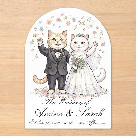 Elegant Cat Couple Wedding Invitation Customizable アクリル招待状