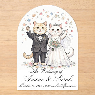 Elegant Cat Couple Wedding Invitation Customizable アクリル招待状
