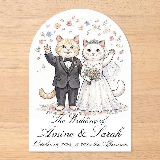 Elegant Cat Couple Wedding Invitation Customizable アクリル招待状 (正面)