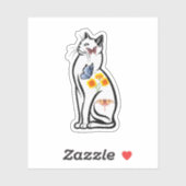 Elegant Cat Outline with Butterflies and Flower シール (シート)