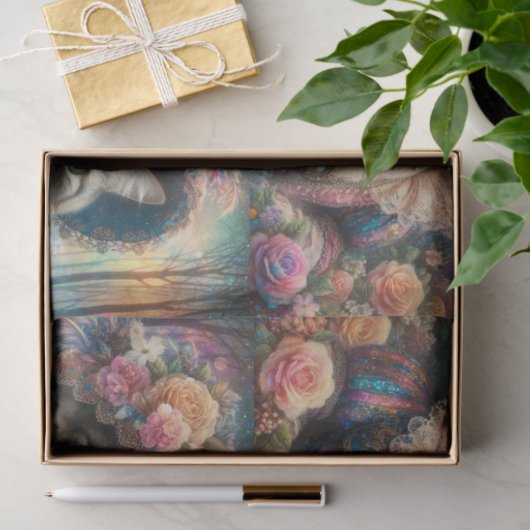 Elegant Cat Victorian Flower Garden Decoupage  薄葉紙 (ギフト)