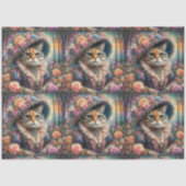 Elegant Cat Victorian Flower Garden Decoupage 薄葉紙 (正面)